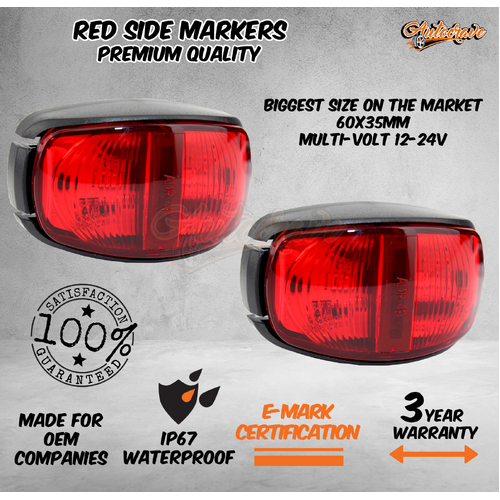 LED Clearance Lights Side Marker Lamp Red Trailer Truck Caravan Multi Volt x2