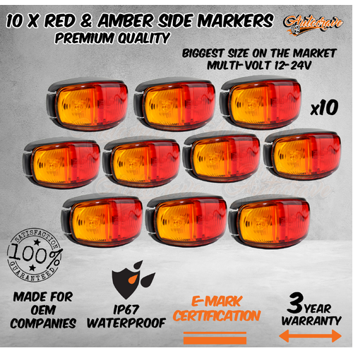 10 x LED Clearance Lights Side Marker Lamp Red Amber Trailer Truck Caravan Volt