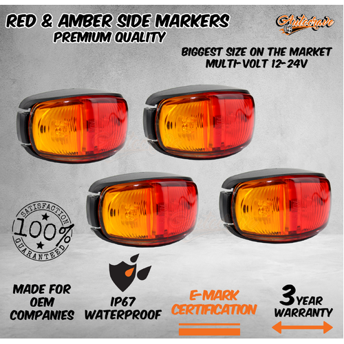 4 x LED Clearance Lights Side Marker Lamp Red Amber Trailer Truck Caravan Volt