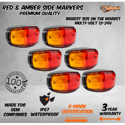 6 x LED Clearance Lights Side Marker Lamp Red Amber Trailer Truck Caravan Volt