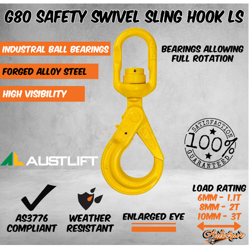 G80 Swivel Hook Safety Hook Catch Sling Eye Lifting Chain Connector 6mm 8mm 10mm