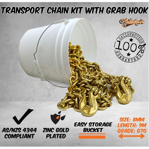 G70 Transport Chain With Grab Hooks Load Restraint Lashing Tie Down 8mm*9m 3.8T