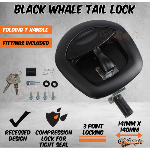 Black Whale Tail T Handle Lock Latch Compression Lock Trailer Ute Toolbox