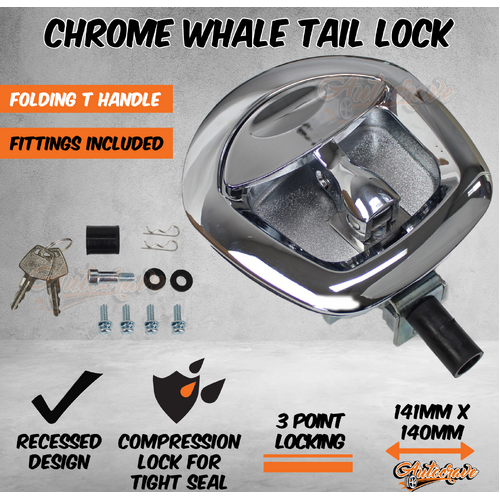 Chrome Whale Tail T Handle Lock Latch Compression Lock Trailer Ute Toolbox