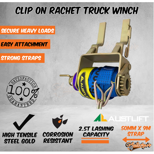 Truck Winch Ratchet Clip On With 50mm x 9m Strap Truck Trailer Binder Austlift